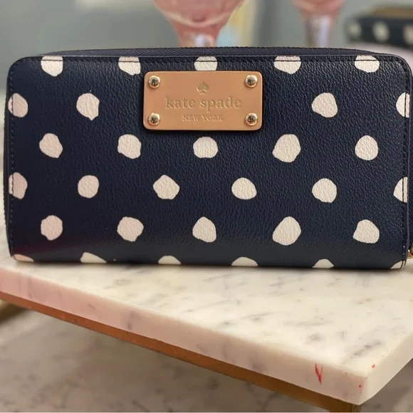kate spade Bags Kate Spade Blue And White Polka Dot Wallet